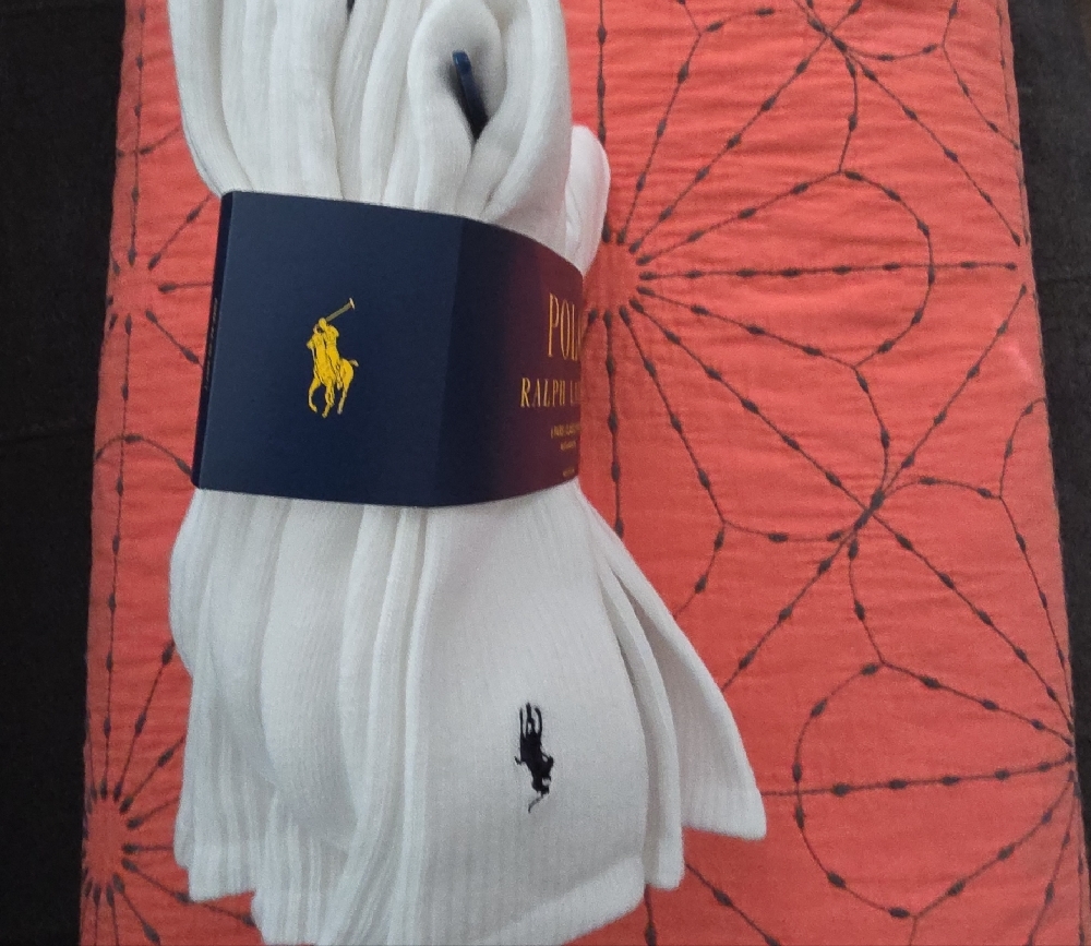 Polo by Ralph Lauren White Crew Socks with Black Pony Embroidery - 6 Pack - Picture 2 of 4